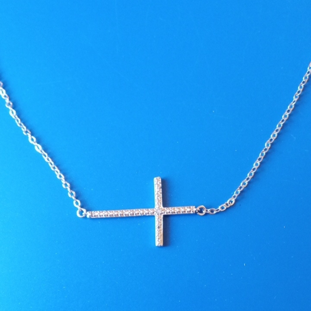 Silver Diamond Cross Pendant HOU Necklace
